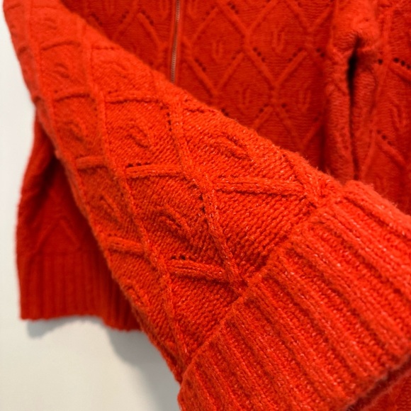 NWT Pink Rose Bright Orange Full Zip Cable Knit Collared Bell Sleeve Sweater. - Picture 9 of 12